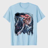 4th of July American Flag Howling Wolves Under Moon T-Shirt