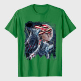 4th of July American Flag Howling Wolves Under Moon T-Shirt
