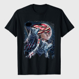 4th of July American Flag Howling Wolves Under Moon T-Shirt