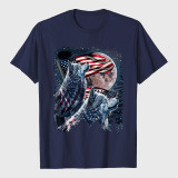 4th of July American Flag Howling Wolves Under Moon T-Shirt