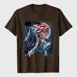 4th of July American Flag Howling Wolves Under Moon T-Shirt