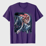 4th of July American Flag Howling Wolves Under Moon T-Shirt