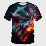 Flag Wolf Pattern T-Shirt