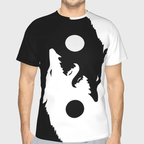 Black White Yin Yang Wolf T-Shirt