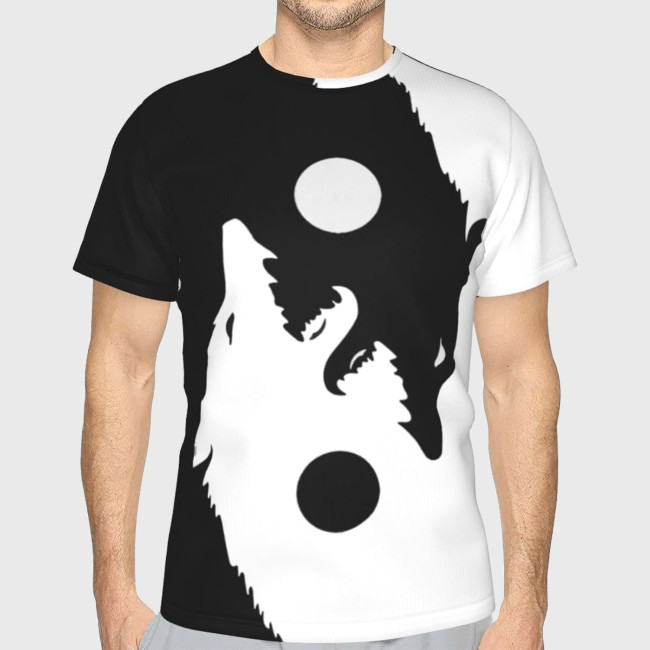 Black White Yin Yang Wolf T-Shirt
