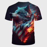 Flag Wolf Pattern T-Shirt