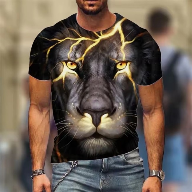 Lightning Lion Print T-Shirt