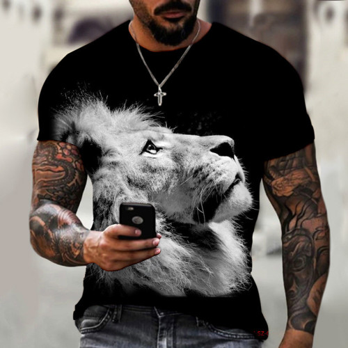 Lion Head Print Black T-Shirt