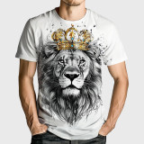 Men's Casual Lion With Crown Print T-Shirt