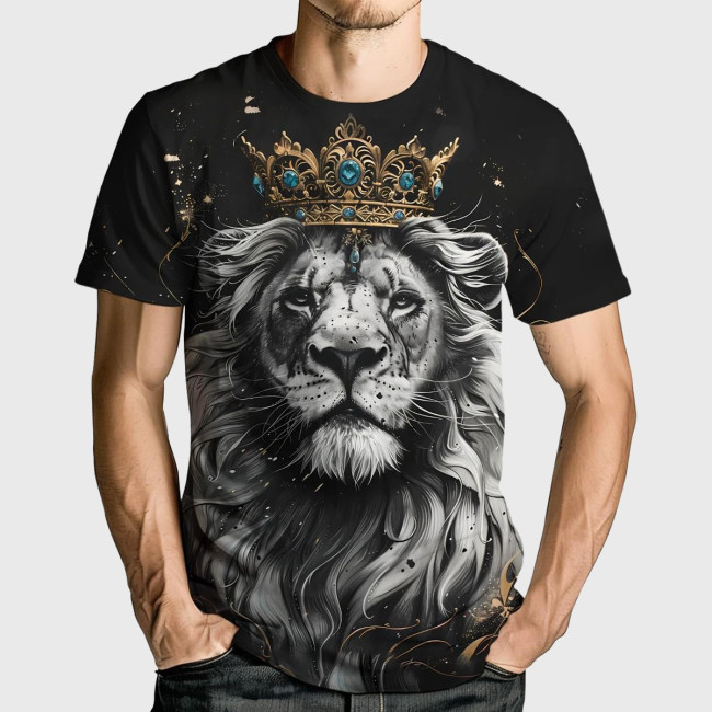 Men's Casual Lion With Crown Print T-Shirt