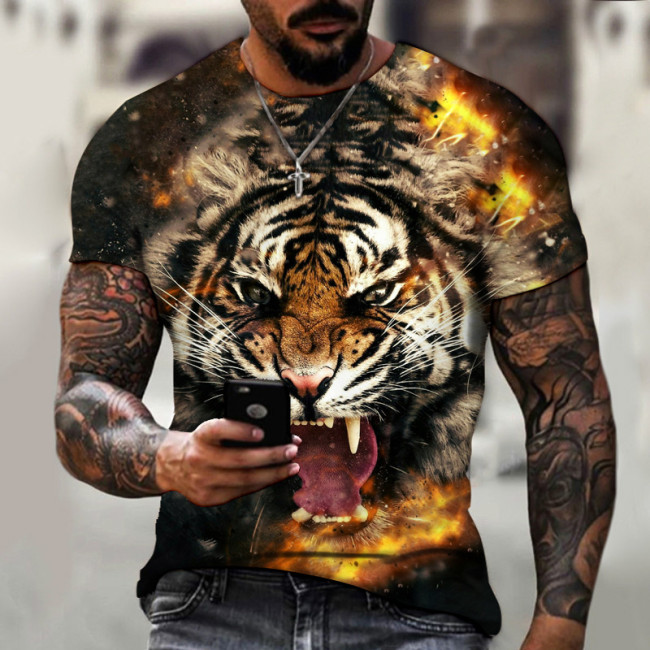 Mens Flame Tiger T-Shirt