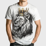 Men's Casual Lion With Crown Print T-Shirt