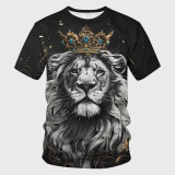 Men's Casual Lion With Crown Print T-Shirt