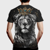 Men's Casual Lion With Crown Print T-Shirt
