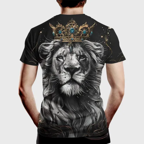 Men's Casual Lion With Crown Print T-Shirt