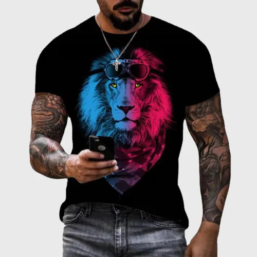 Lion With Sunglass Ans Scarf Graphic T-Shirt