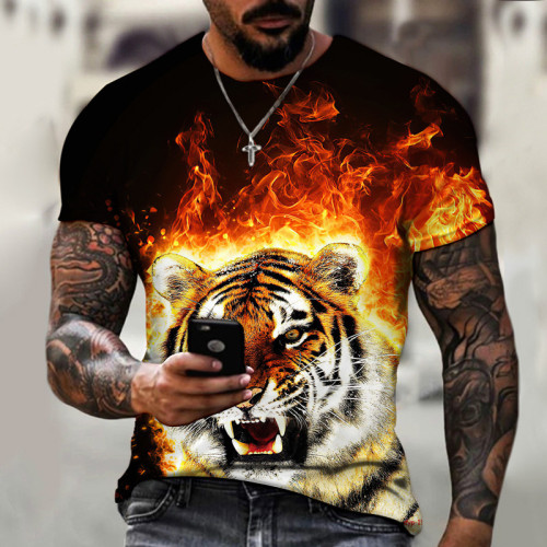 Mens Fire Tiger Print T-Shirt