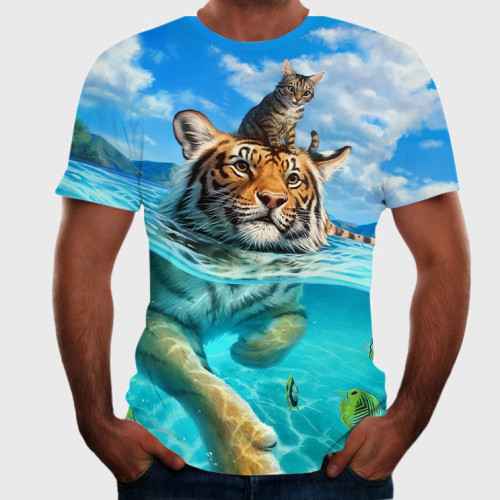 Cat And Tiger Print T-Shirt