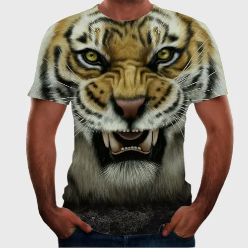 3D Tiger Head Graphic T-Shirt