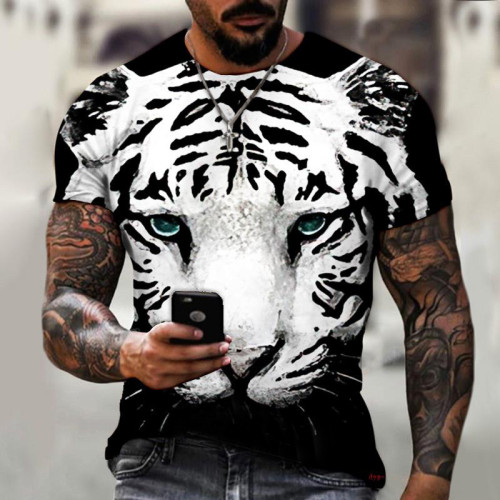 3D White Tiger Face Print T-Shirt