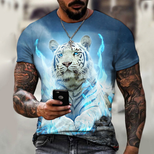 Mens White Tiger Graphic T-Shirt