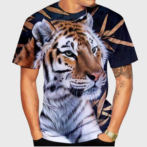 Tiger And Leaves Print T-Shirt
