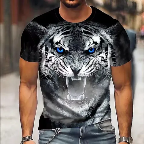 Cool Mens Tiger Print T-Shirt
