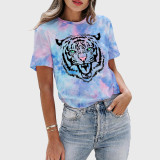 Tie Dye Womens Animal Tiger Graphic T-Shirt