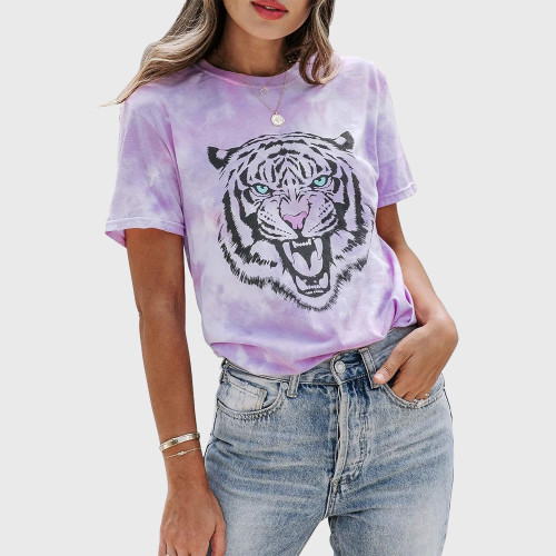 Tie Dye Womens Animal Tiger Graphic T-Shirt
