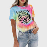 Tie Dye Womens Animal Tiger Graphic T-Shirt