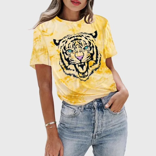 Tie Dye Womens Animal Tiger Graphic T-Shirt