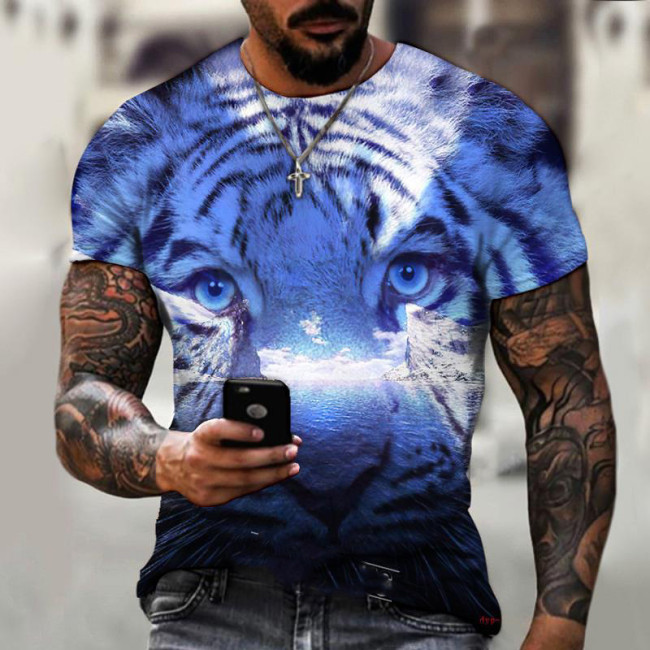 3D Tiger Face Graphic T-Shirt