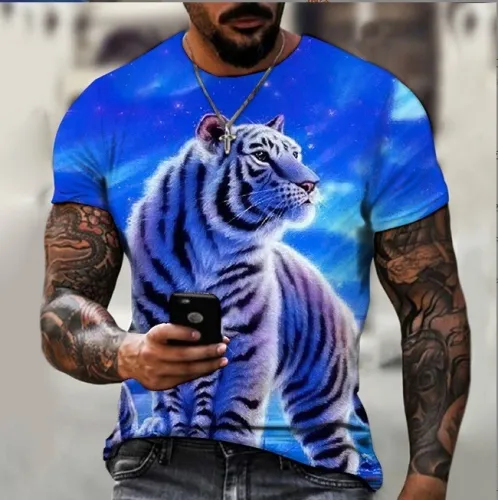 White Cartoon Tiger Print T-Shirt
