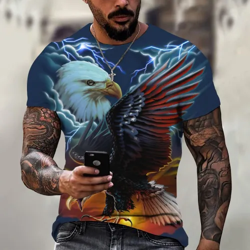 Lightning Bald Eagles Print T-Shirt