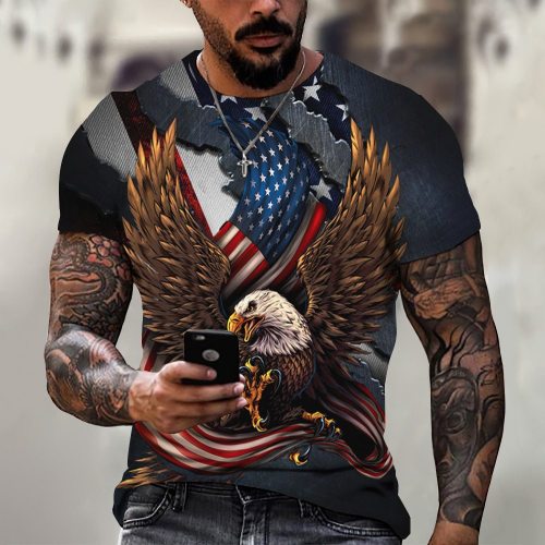 Mens Flag Eagle Print T-Shirt