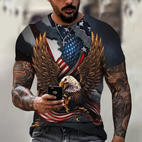 Mens Flag Eagle Print T-Shirt