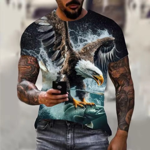 Bald Eagle Hunting Fishes Printed T-Shirt