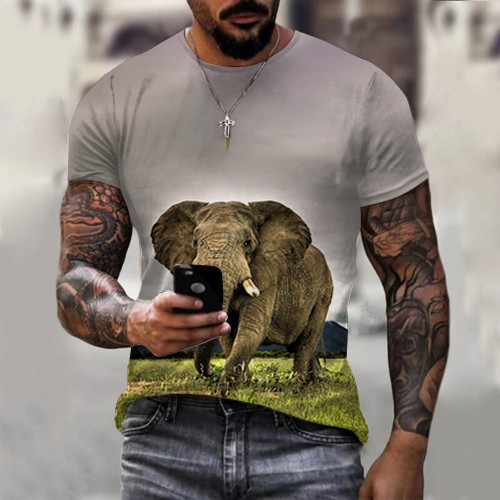 Mens Safari Elephant Print T-Shirt
