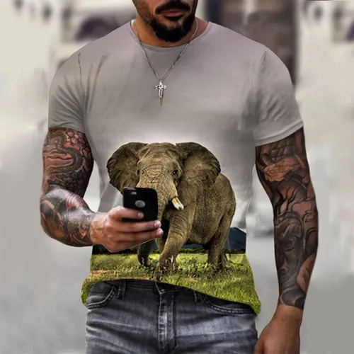 Mens Safari Elephant Print T-Shirt