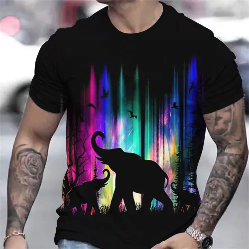Night Forest Elephants Print T-Shirt