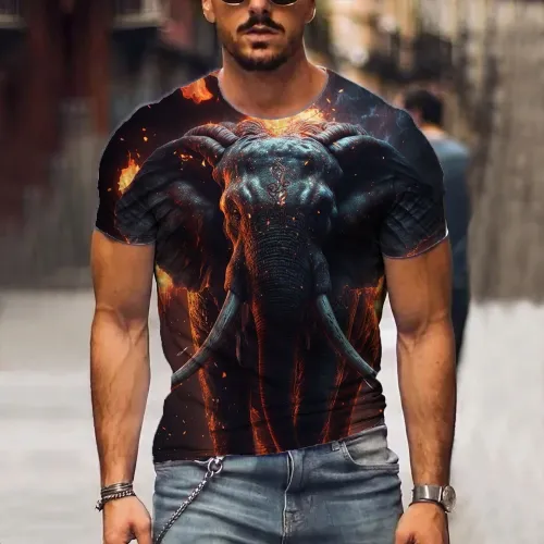 Fire Elephant Print T-Shirt