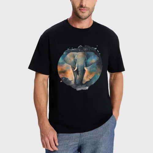 Black Mens Elephant Print T-Shirt