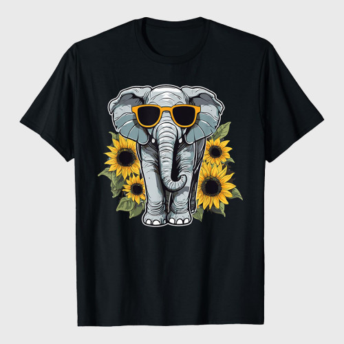 Elephant With Sunglasses And Sunflowers T-Shirt