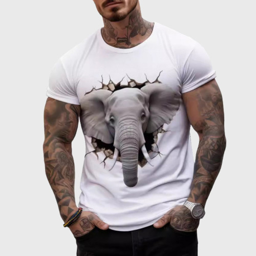 White Cute Elephant Print T-Shirt