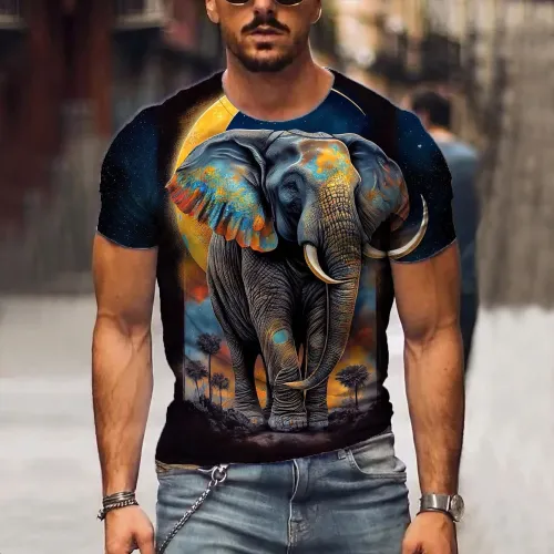 Moon Elephant Print T-Shirt