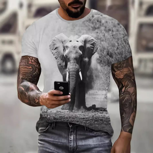 Elephant Print Grey T-Shirt