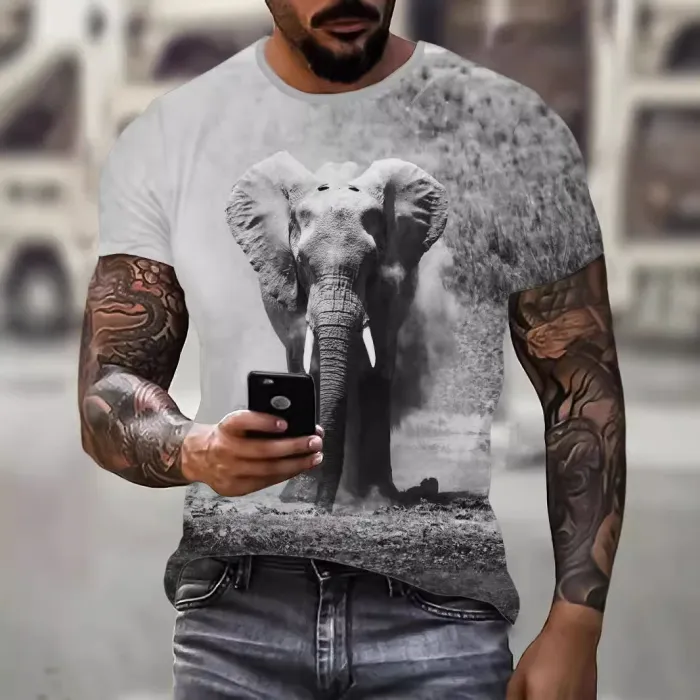 Elephant Print Grey T-Shirt