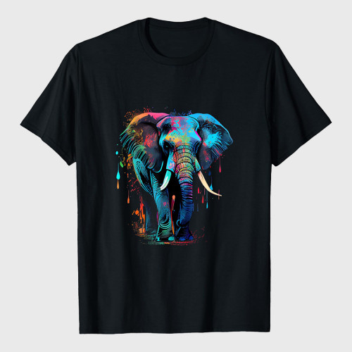 Colorful Elephant Face Art Design T-Shirt