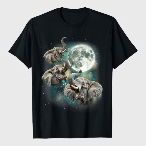 Three Elephants Howling At Moon T-Shirt