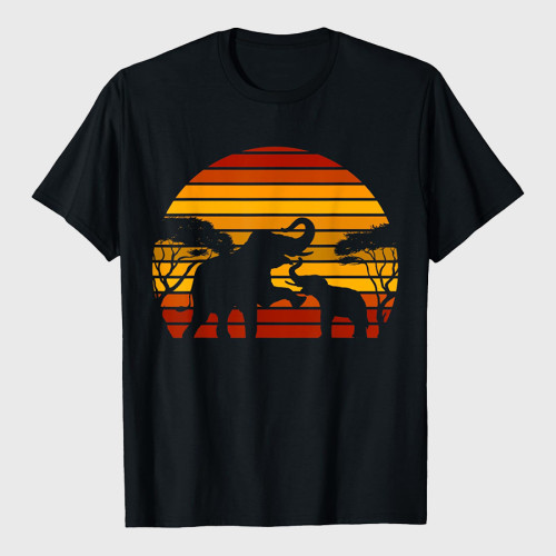 Retro Africa Sunset Animal Elephant T-Shirt